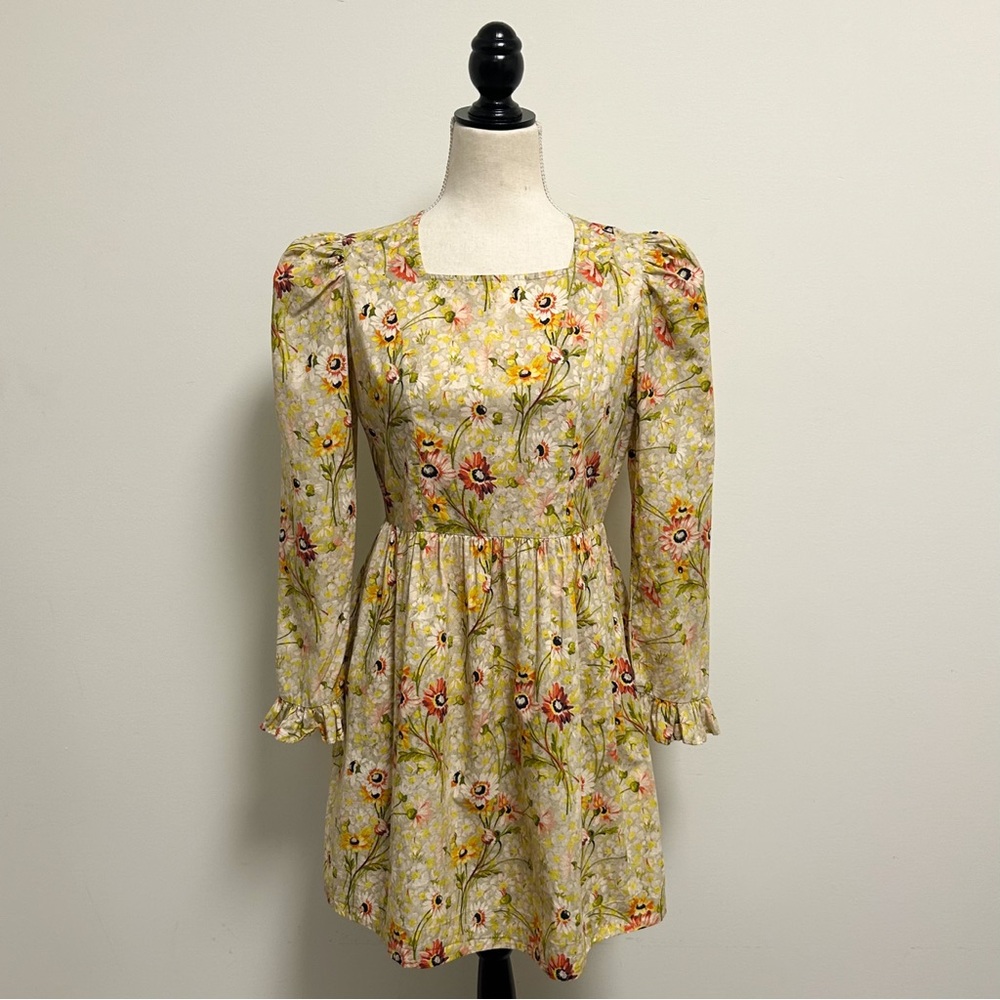 Batsheva Laura Ashley Witton Floral Long Sleeve Square Neck Mini Prairie Dress 4